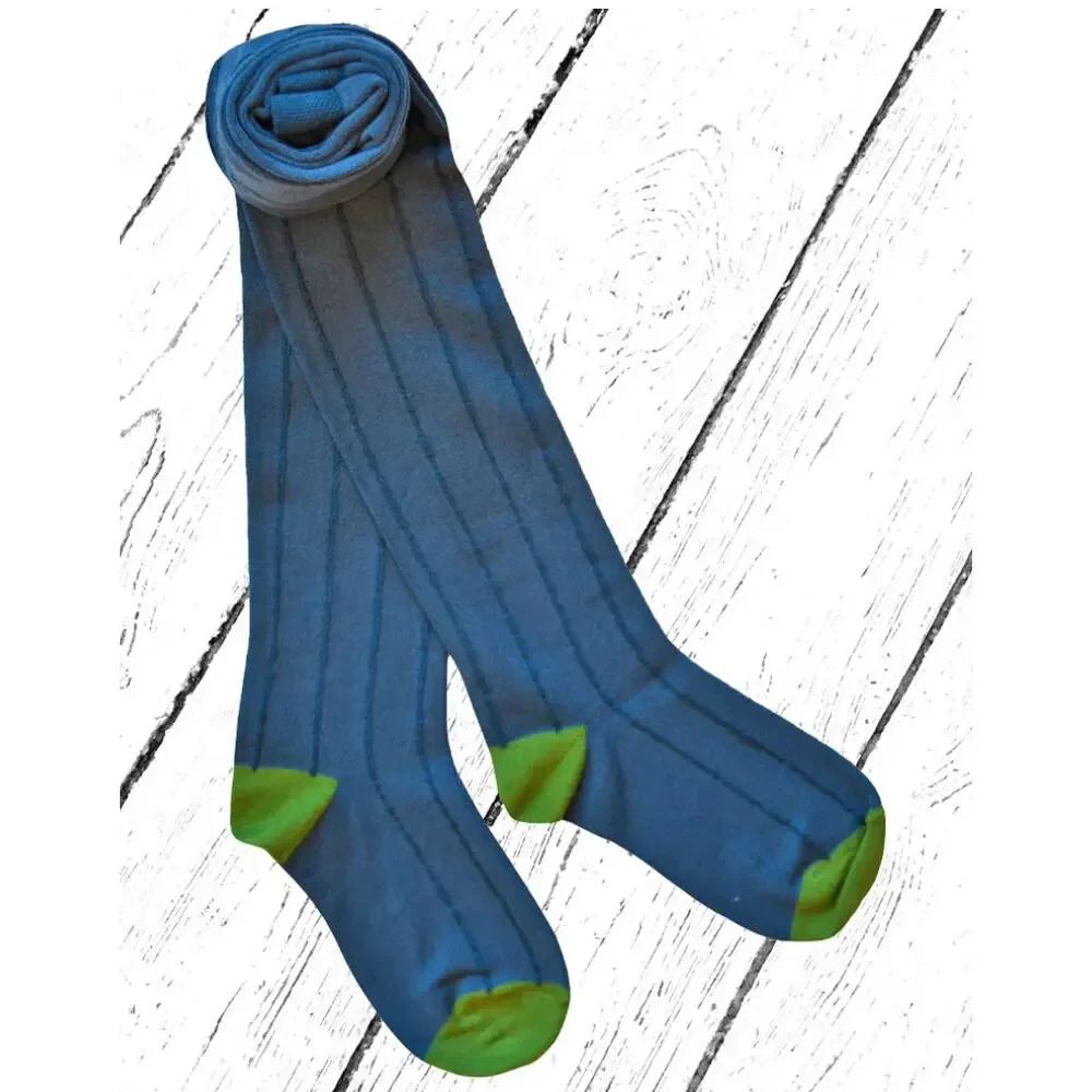 NWT Baba Kids Blue Knit‎ Tights with Green Toe Size 5-6 Years
